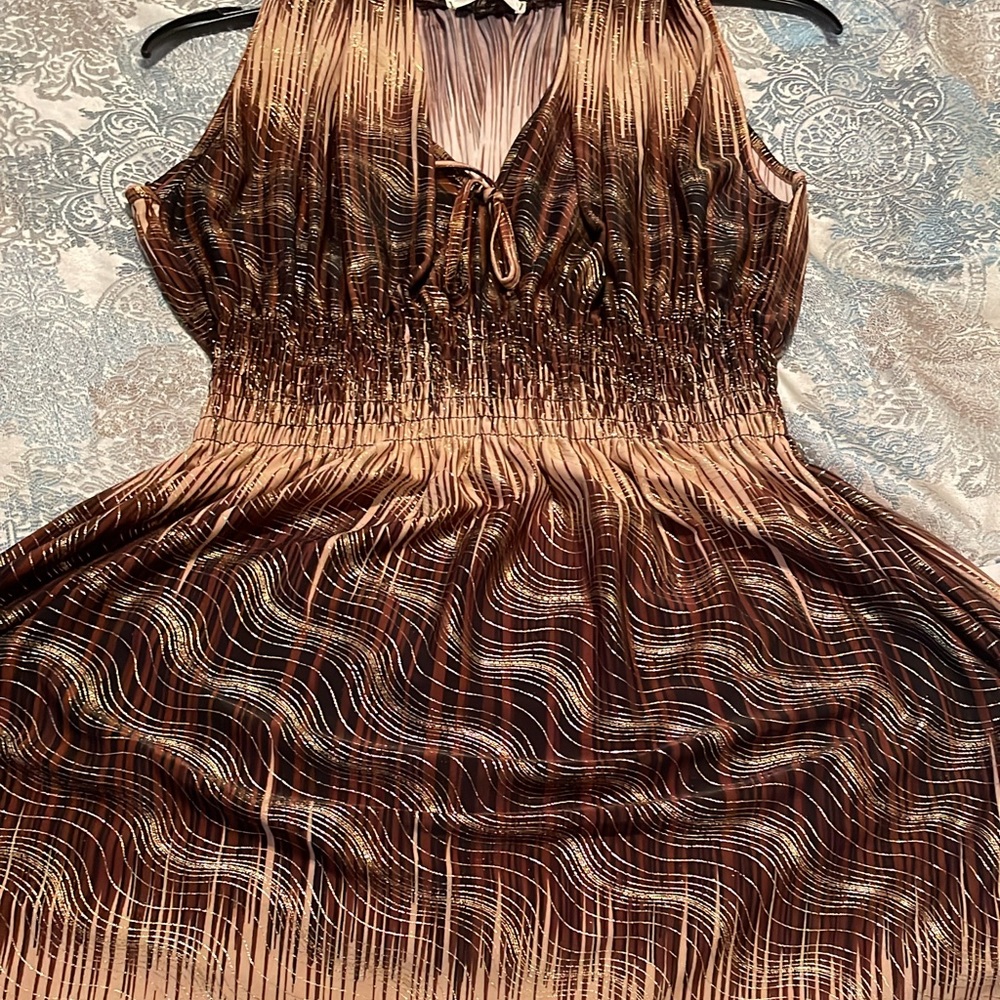 Long maxi brown with gold shimmers throughout design. Like new condition